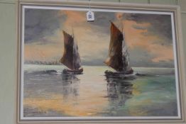 Framed oil, Two Yachts at Sail, indistinctly signed lower left,