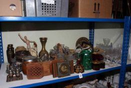 Assorted glassware, metalware, china, book trough,