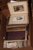 Box of postcards, photographs, cigarette cards,