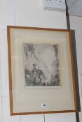 Middle Eastern scene of figures and regaled elephants in City Square, etching, signed in the margin,