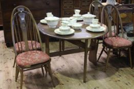 Ercol drop leaf dining table and four swan back dining chairs