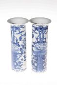 Pair of Chinese blue and white sleeve vases, circa 1900, 24.