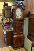 Antique mahogany eight day longcase clock having painted arched dial signed JAs Purves,