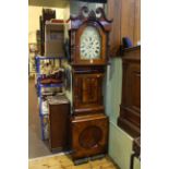 Antique mahogany eight day longcase clock having painted arched dial signed JAs Purves,