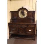 1920's Jacobean style oak mirror back sideboard