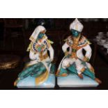 Pair large Italian signed pottery figures