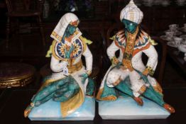 Pair large Italian signed pottery figures