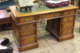 Stanley Cumper good quality oak nine drawer pedestal desk,