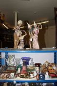 Two large Lladro figures, various china, pictures, glassware,