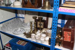 Vintage suitcase, brassware, glassware,