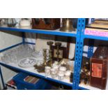 Vintage suitcase, brassware, glassware,