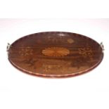 Victorian mahogany inlaid tray with brass handles,