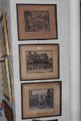 Set of four signed coloured woodcuts of Salisbury