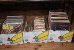 Three boxes of LP and single records including two Beatles