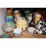 Charlotte Rhead bowl, jug and vase, Doulton jardiniere and jugs,