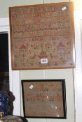 Two framed 19th Century alphabet samplers by Isabel and Jane Harrison