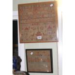 Two framed 19th Century alphabet samplers by Isabel and Jane Harrison