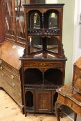 Victorian rosewood and satinwood inlaid corner cabinet,