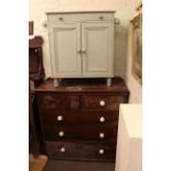 Victorian mahogany chest of five drawers and painted pine two door cupboard