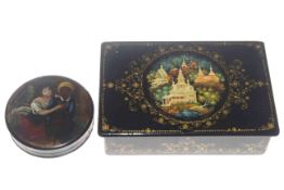 19th Century papier mache snuff box and another papier mache box (2)
