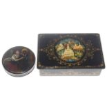 19th Century papier mache snuff box and another papier mache box (2)