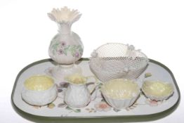 Belleek basket, vase,