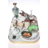 Moorcroft Hibiscus dish, Cloisonne vase, Minton Haddon Hall dishes, Torquay pottery, Coalport bowl,