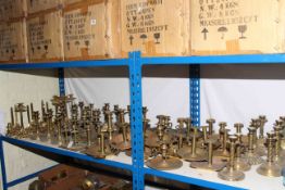 Assorted brass candlesticks, chamber sticks,