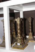 Eight brass corinthian column oil lamp bases