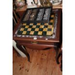 Chess table with drawer and pieces in a box