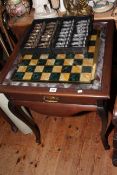 Chess table with drawer and pieces in a box