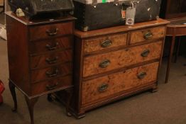 Mahogany five drawer music cabinet and walnut four drawer chest (2)