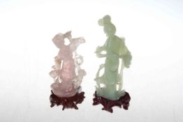 Chinese rose quartz and jade Guanyin (2) 23cm and 18cm