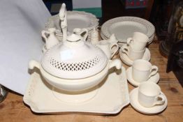 Collection of Royal Creamware including tureen, vinegar bottles, plates,