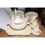 Collection of Royal Creamware including tureen, vinegar bottles, plates,