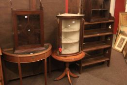 Astragal glazed wall cupboard, demi lune bijouterie table, bow front corner wall cabinet,