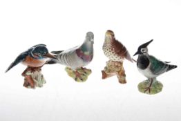 Four Beswick birds; Lapwing No. 2416, Song Thrush No. 2308, Pigeon No. 1383 and Kingfisher No.
