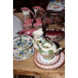 Maling jugs, bowl and six sundae dishes, Beswick shire horse, Royal Crown Derby and Spode plates,