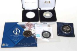 Lot of five coins; Royal Engagement solid silver proof commemorative,