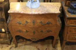Continental inlaid marble topped two drawer chest of bombé form,