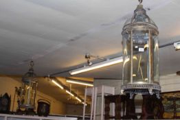 Pair of gilt metal and glazed cylindrical hall lanterns