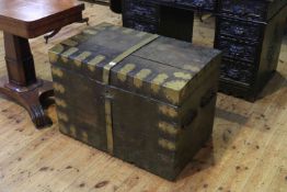 Oak and brass bound silver chest in need of restoration