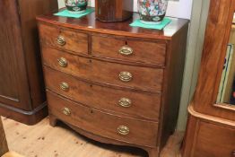 19th Century mahogany bow front chest of two short above three long drawers on bracket feet,