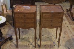 Pair Continental walnut three drawer pedestals,
