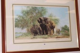 David Shepherd, Elephants and Egrets, limited edition print,