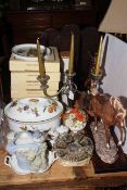 Collectors plates, Worcester Evesham tureen and five chocolate cups, china horse, Centurion figure,