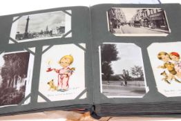 Postcard album and two framed photographs including thirteen military embroidered silks,