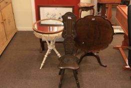 Oak sewing chair, walnut snap top tripod table, Gypsy table, needlework table-screen,