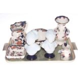 Pair of Limoges Parian style busts and five pieces of Masons Mandalay