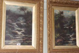 Pair oils on board, Mountainous River Scenes, 49cm by 34cm,